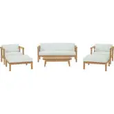 Bayport 6 Piece Outdoor Loveseat Set in Teak & White Fabric