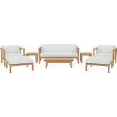 Bayport 8 Piece Outdoor Loveseat Set in Teak & White Fabric