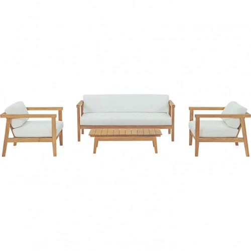 Bayport 4 Piece Outdoor Loveseat Set in Teak & White Fabric