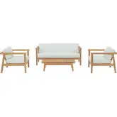 Bayport 4 Piece Outdoor Loveseat Set in Teak & White Fabric