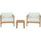 Bayport 3 Piece Outdoor Arm Chair Set in Teak & White Fabric