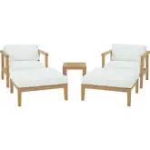 Bayport 5 Piece Outdoor Arm Chair Set in Teak & White Fabric