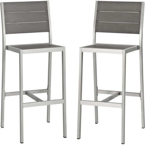 Shore Outdoor Armless Bar Stool in Aluminum (Set of 2)