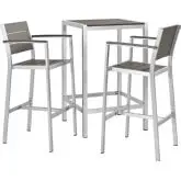 Shore 3 Piece Outdoor Pub Set in Aluminum & Gray Poly Wood