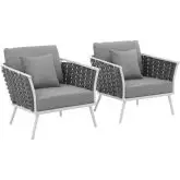 Stance Outdoor Arm Chair in White w/ Gray Fabric (Set of 2)