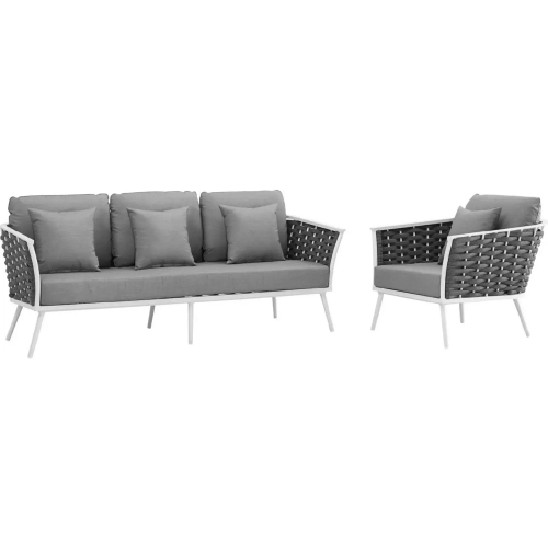 Stance Outdoor Sofa & Arm Chair Set in White w/ Gray Fabric