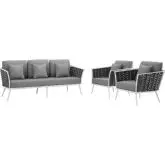 Stance Outdoor Sofa & 2 Arm Chair Set in White w/ Gray Fabric