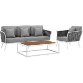 Stance 3 Piece Outdoor Sofa Set in White w/ Gray Fabric