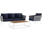 Stance 3 Piece Outdoor Sofa Set in White w/ Navy Blue Fabric