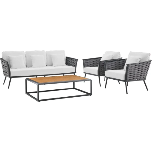 Stance 4 Piece Outdoor Sofa Set in Gray & White Fabric