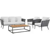 Stance 4 Piece Outdoor Sofa Set in Gray & White Fabric