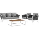 Stance 4 Piece Outdoor Sofa Set in White w/ Gray Fabric