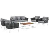 Stance 6 Piece Outdoor Sofa Set in White Metal & Gray Fabric