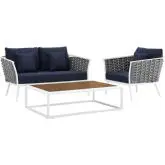 Stance Outdoor Loveseat Set in White w/ Navy Blue Fabric