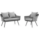 Endeavor 2 Piece Outdoor Poly Wicker Loveseat Set in Gray