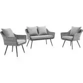 Endeavor 3 Piece Outdoor Poly Wicker Loveseat Set in Gray