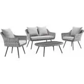 Endeavor 4 Piece Outdoor Poly Wicker Loveseat Set in Gray