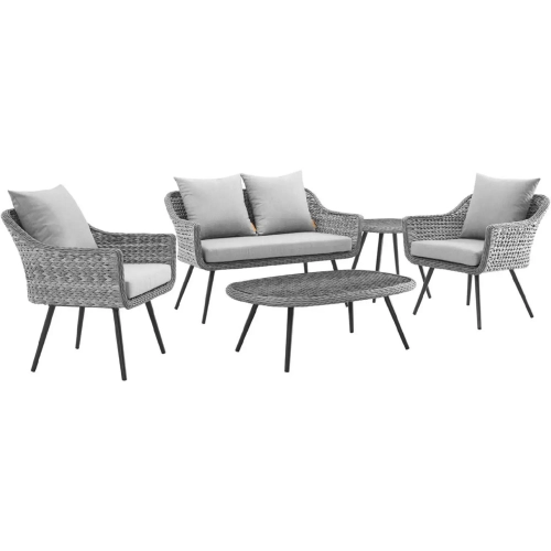 Endeavor 5 Piece Outdoor Poly Wicker Loveseat Set in Gray