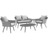 Endeavor 5 Piece Outdoor Poly Wicker Loveseat Set in Gray