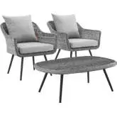 Endeavor 3 Piece Outdoor Poly Wicker Arm Chair Set in Gray