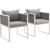 Stance Outdoor Dining Arm Chair in White Aluminum & Gray Fabric (Set of 2)