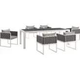 Stance 7 Piece Outdoor Dining Set in White w/ Gray Fabric