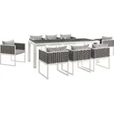 Stance 9 Piece Outdoor Dining Set in White w/ Gray Fabric