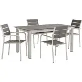 Shore 5 Piece Outdoor Dining Set in Aluminum with Gray Poly Wood