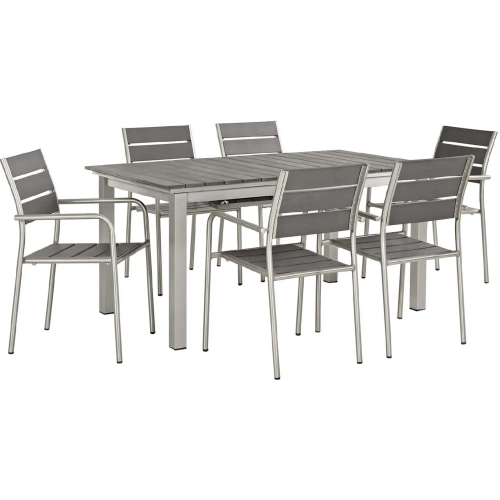 Shore 7 Piece Outdoor Dining Set in Aluminum w/ Gray Poly Wood