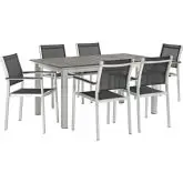 Shore 7 Piece Outdoor Dining Set in Aluminum with Black Mesh