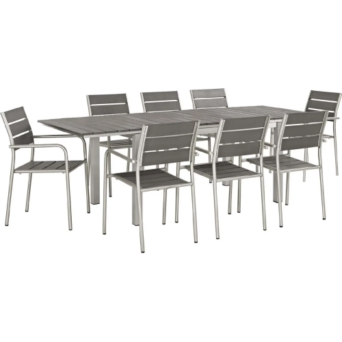 Shore 9 Piece Outdoor Dining Set in Aluminum w/ Gray Poly Wood