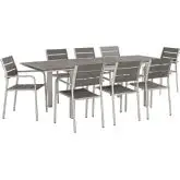 Shore 9 Piece Outdoor Dining Set in Aluminum with Gray Poly Wood