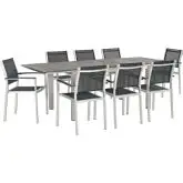 Shore 9 Piece Outdoor Dining Set in Aluminum with Black Mesh