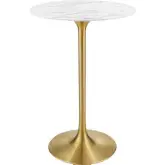 Lippa 28" Bar Table in White Faux Marble on Gold Metal