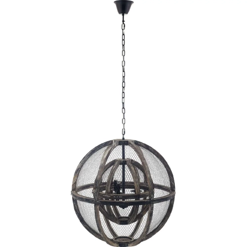 Gravitate Globe Pendant Light Chandelier in Rustic Oak Wood