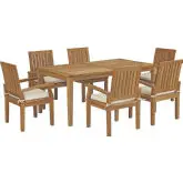 Marina 7 Piece Outdoor Dining Set in Teak & White Fabric