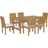 Marina & Dorset 7 Piece Outdoor Dining Set in Teak & White Fabric