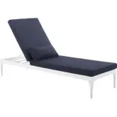 Perspective Outdoor Chaise in White Metal & Navy Fabric