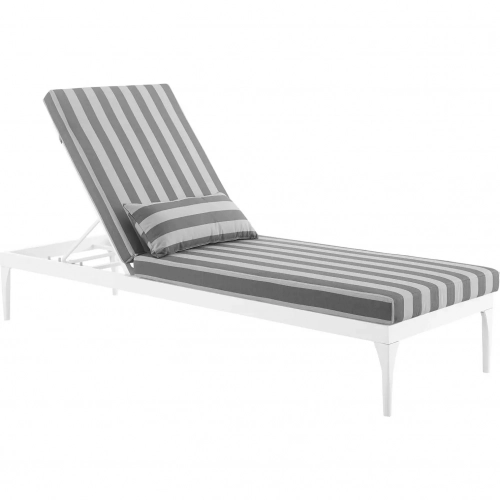 Perspective Outdoor Chaise in White Metal & Stripe Grey Fabric