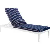 Perspective Outdoor Chaise in White Metal & Stripe Navy Fabric