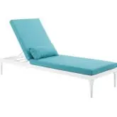 Perspective Outdoor Chaise in White Metal & Turquoise Fabric