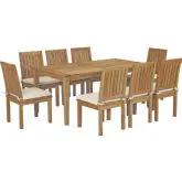 Marina 9 Piece Outdoor Dining Set in Teak & White Fabric