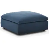 Commix Down Overstuffed Ottoman in Azure Blue Fabric