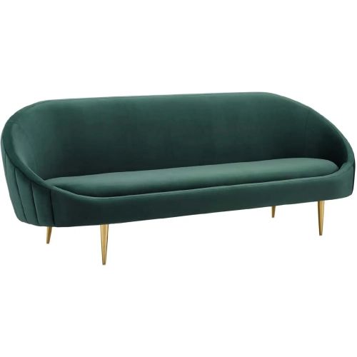 Sublime Curve Sofa in Green Velvet w/ Channel Tufted Back & Gold Legs