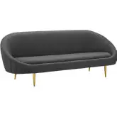 Sublime Curve Sofa in Gray Fabric w/ Channel Tufted Back & Gold Legs