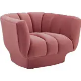 Entertain Arm Chair in Vertical Channel Tufted Dusty Rose Velvet