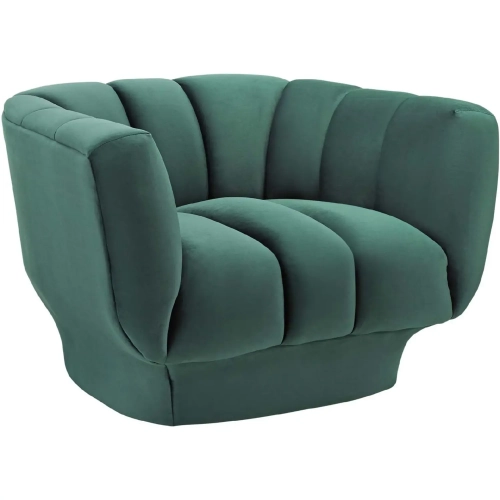 Entertain Arm Chair in Vertical Channel Tufted Green Velvet