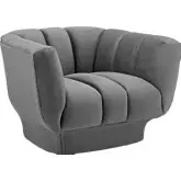 Entertain Arm Chair in Vertical Channel Tufted Gray Velvet