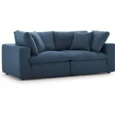 Commix Down Overstuffed 2 Piece Sofa in Azure Blue Fabric