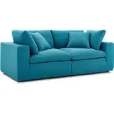 Commix Down Overstuffed 2 Piece Sofa in Teal Fabric